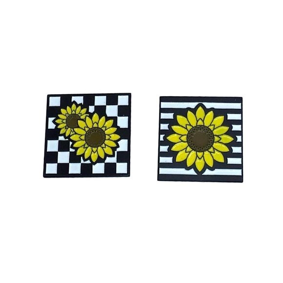 Sunflower Pin Set of Two Yellow Black White - Picture 1 of 3